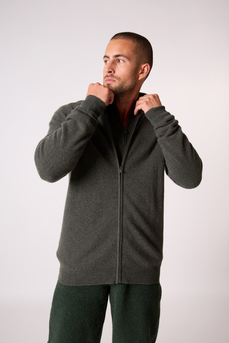 Gilet Zippé Col Montant Cody - Kaki Chiné