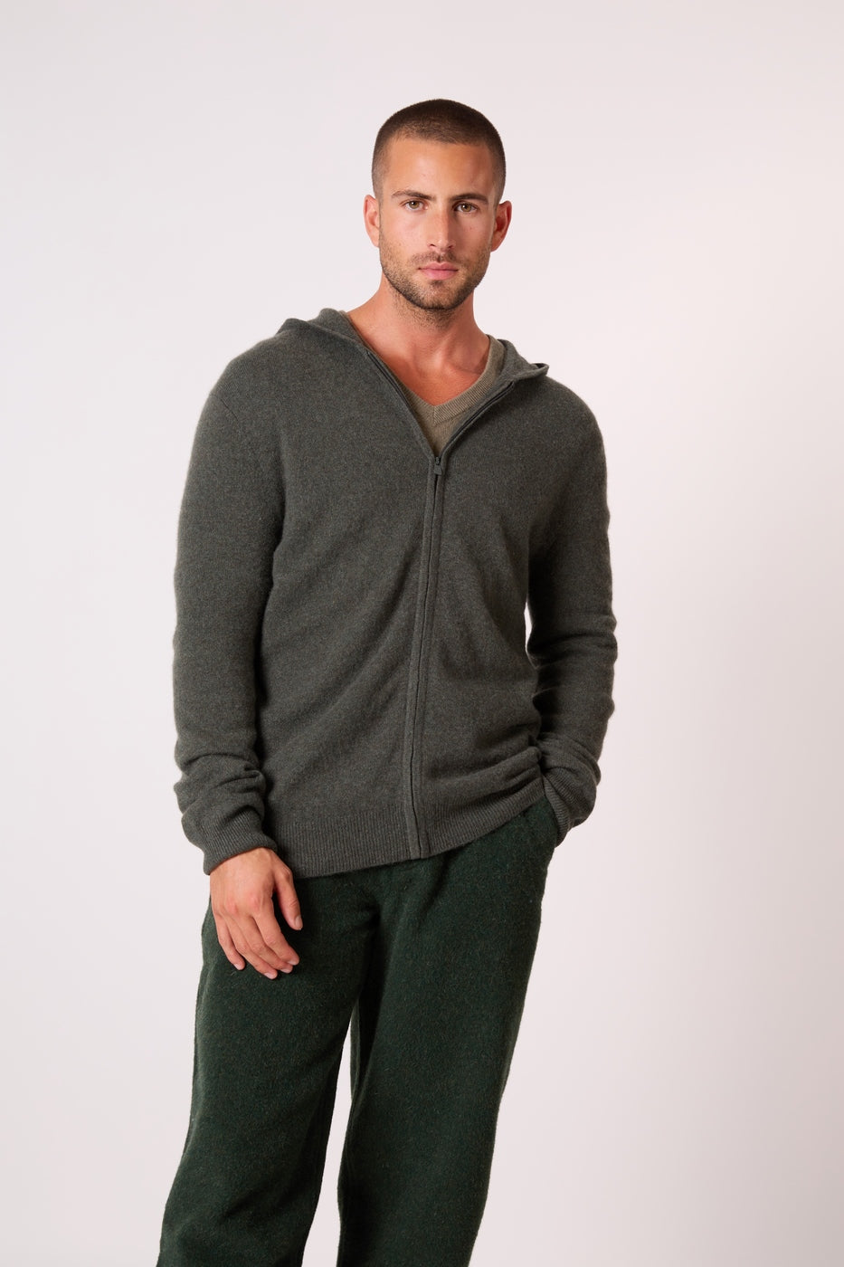 Gilet Zippé Capuche - Eldo - Kaki Chiné
