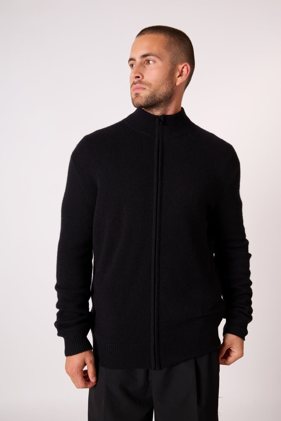 Gilet Zippé Col Camionneur 4 Fils - Leo - Noir