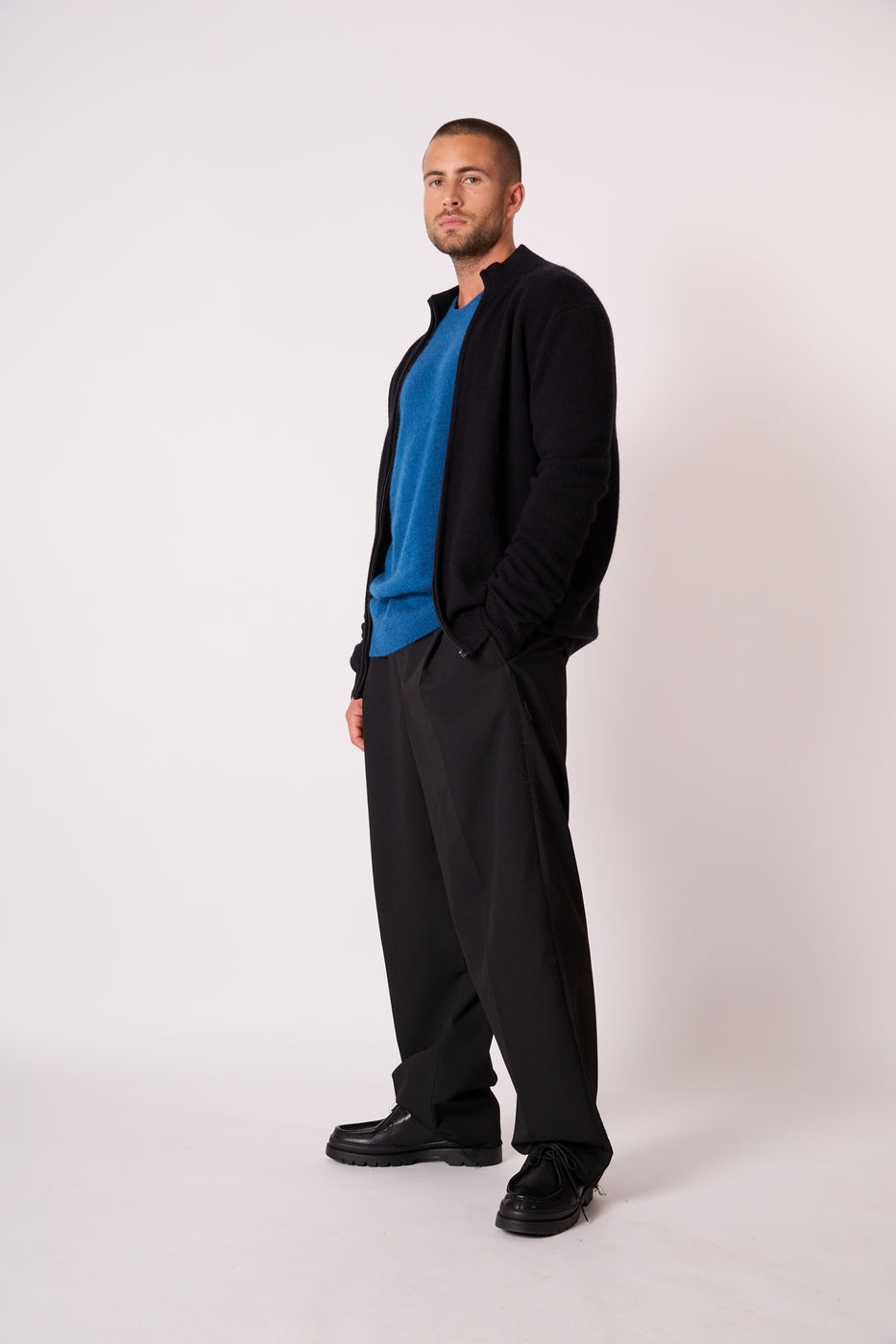Gilet Zippé Col Camionneur 4 Fils - Leo - Noir