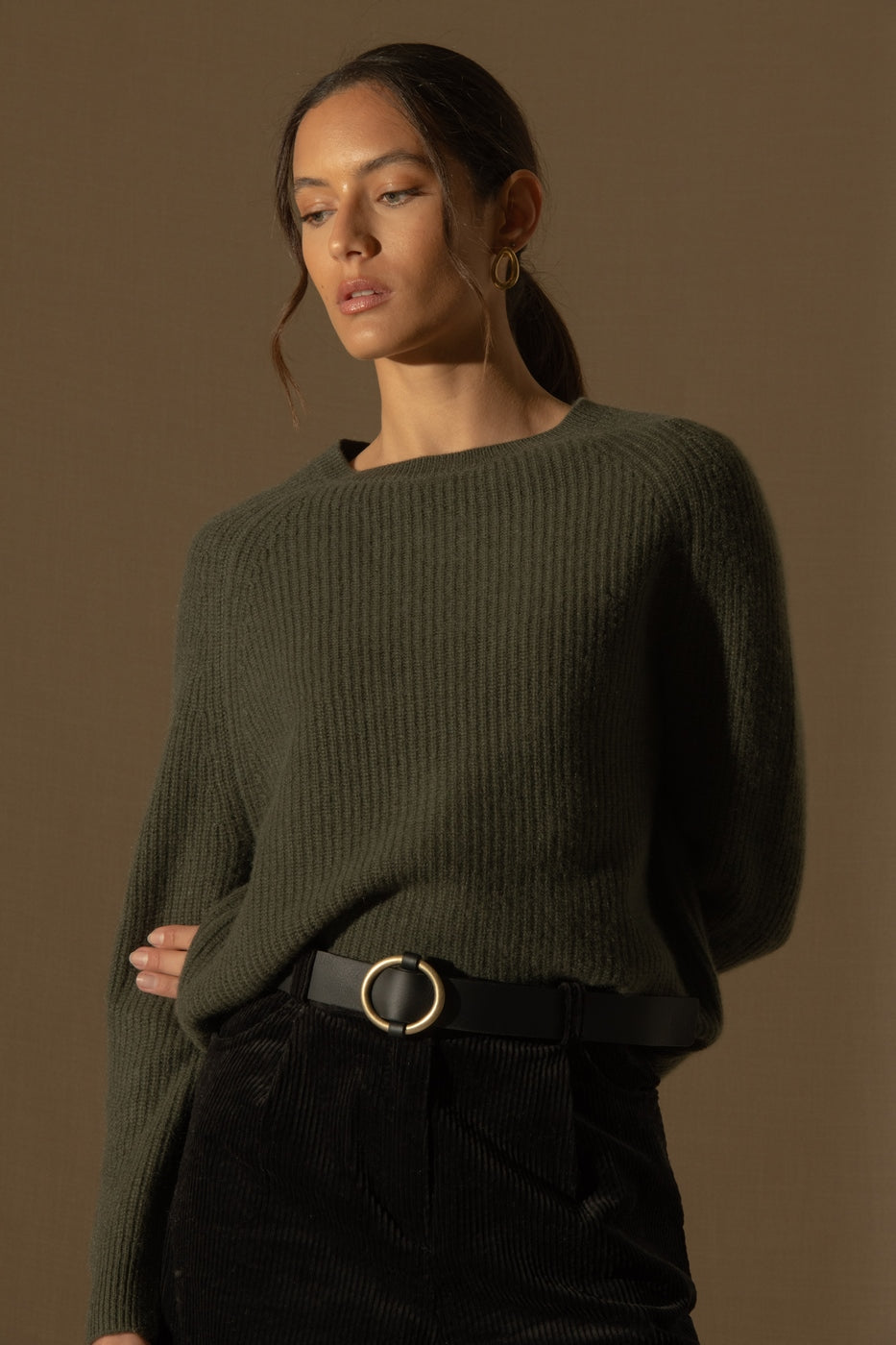 Oceane 4-Ply Crew-Neck Jumper - Khaki
