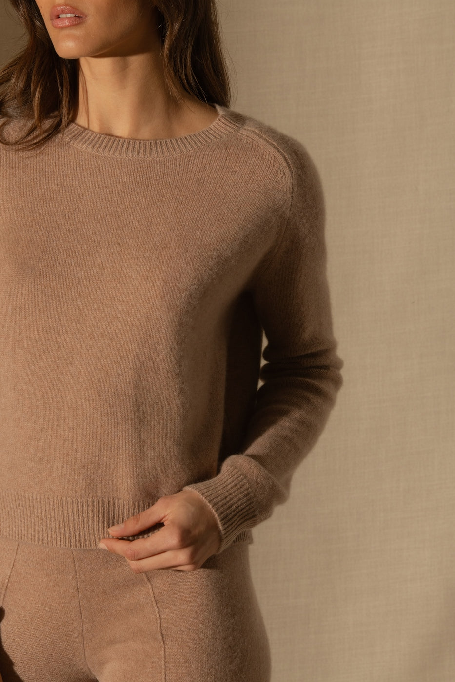 Pull Col Rond 4 Fils - Lila - Camel Chiné