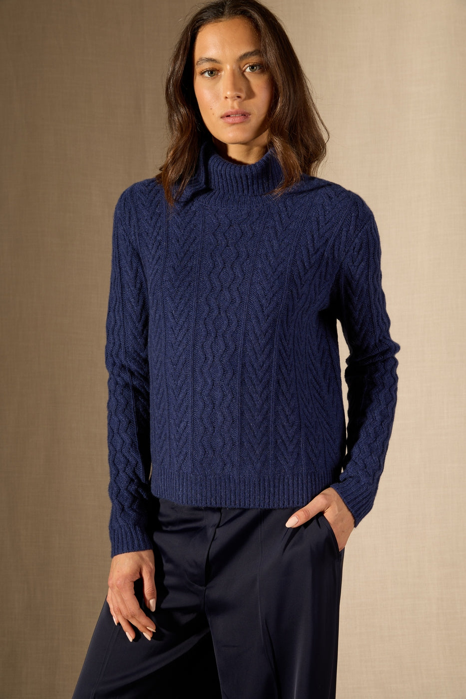 Pull Col Roulé 8 Fils Poso - Bleu Nuit