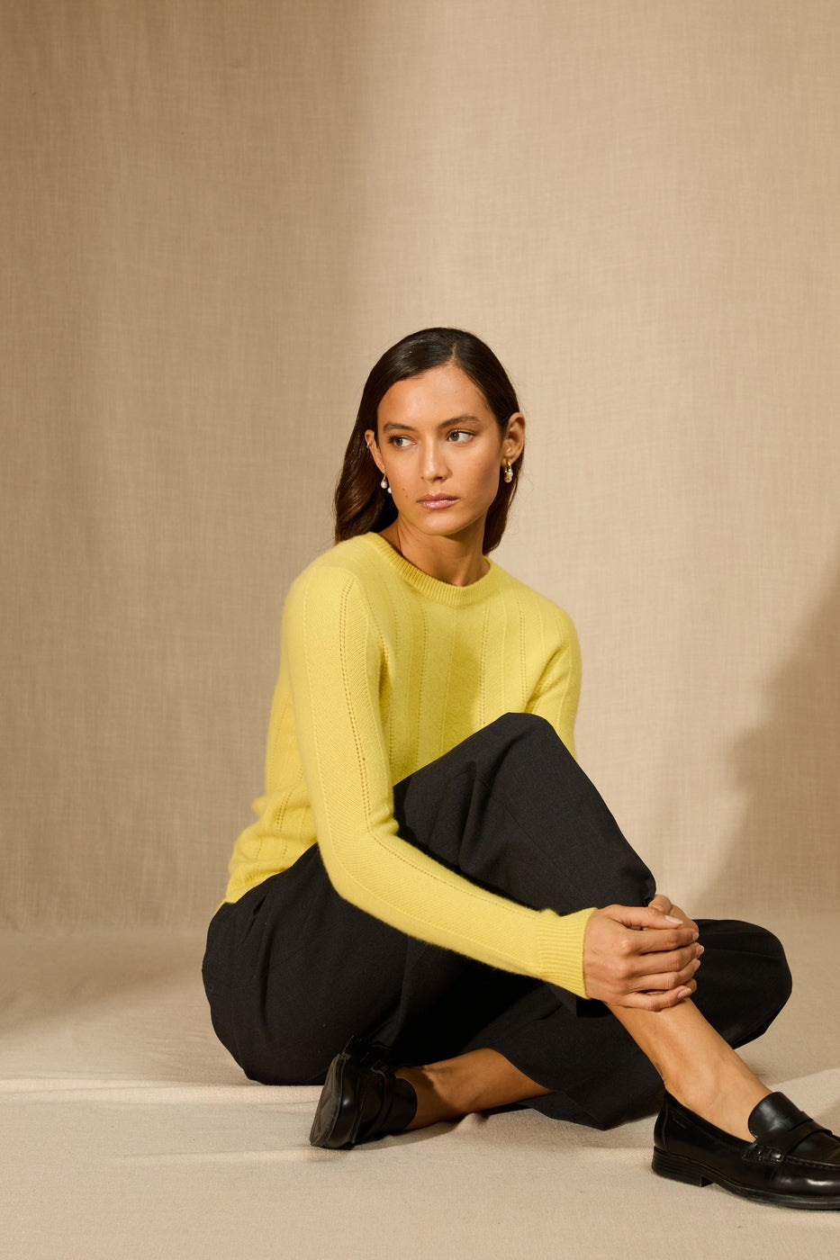 Pull Col Rond 4 Fils Corva - Citron