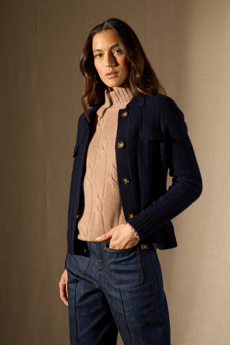 Veste Boutonnée Col Chemise 6 Fils Friume - Marine
