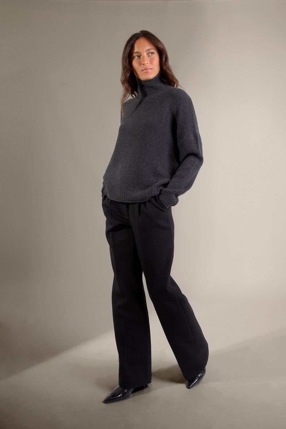 Pull Col Montant 8 Fils - Somba - Carbone Chiné