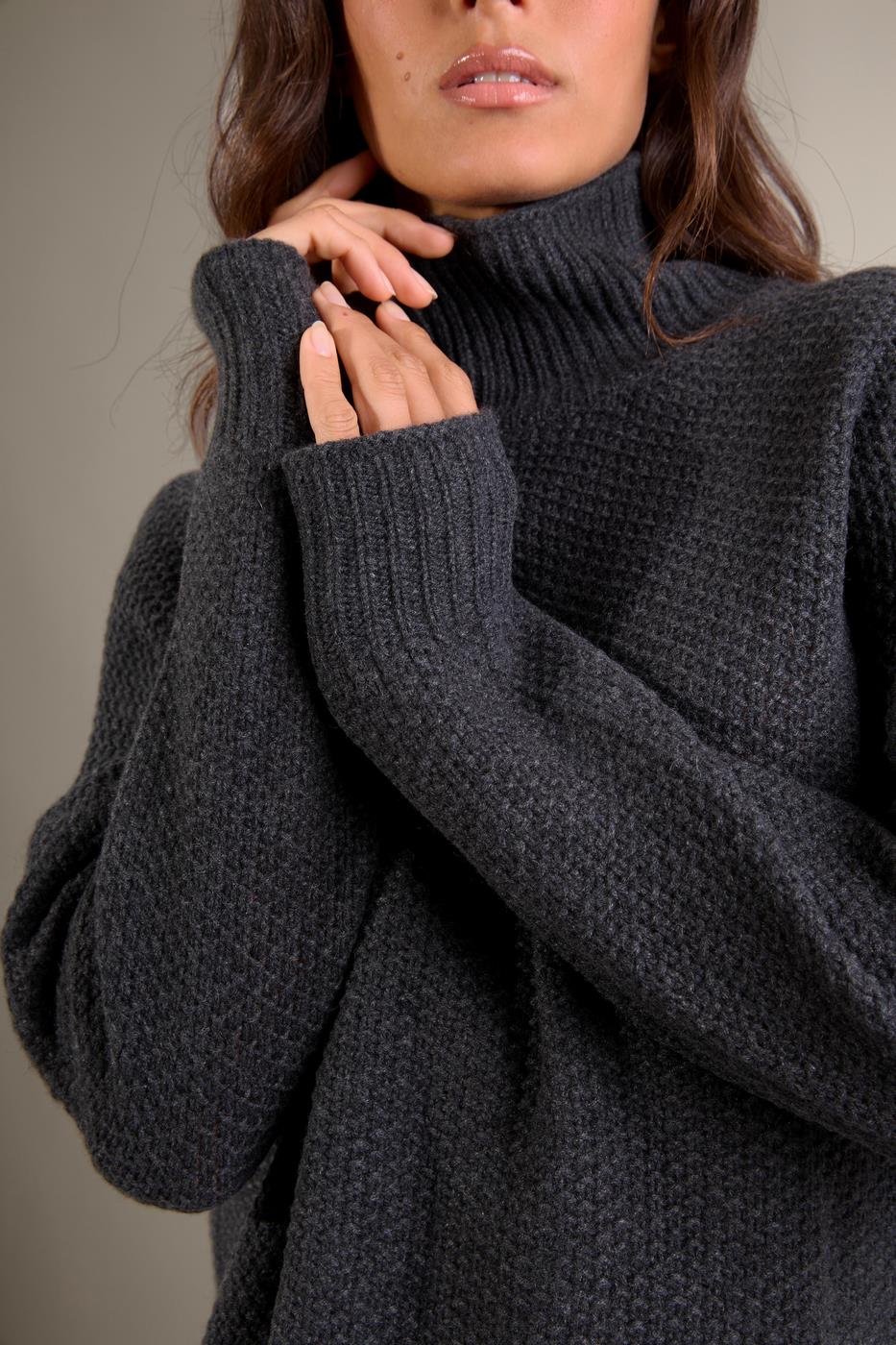 Pull Col Montant 8 Fils - Somba - Carbone Chiné
