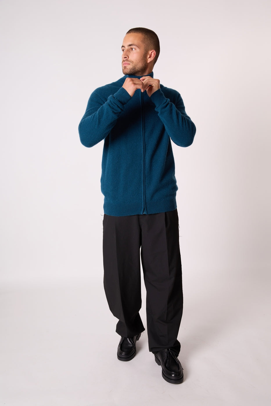 Cody High Neck Zip Cardigan - Teal Green