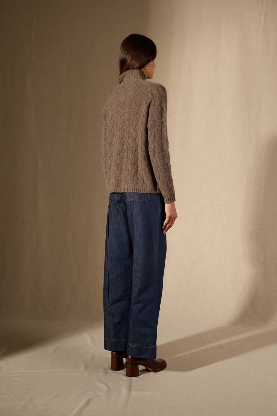 Mairead 6-Ply High-Neck Jumper - Mottled Taupe