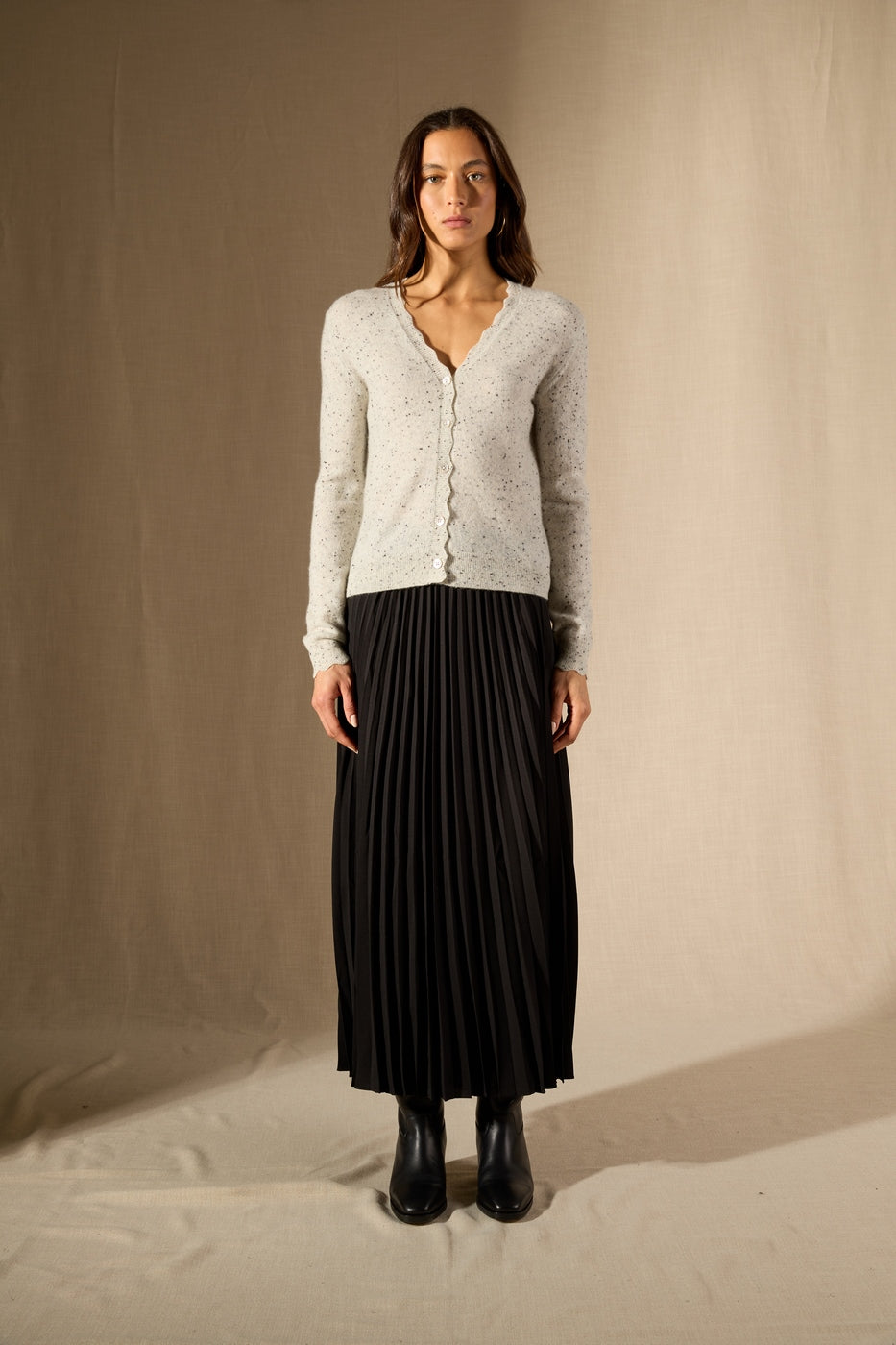 Cardigan Col V Leora - 100% Cachemire 2 Fils - Gris/Noir - Women