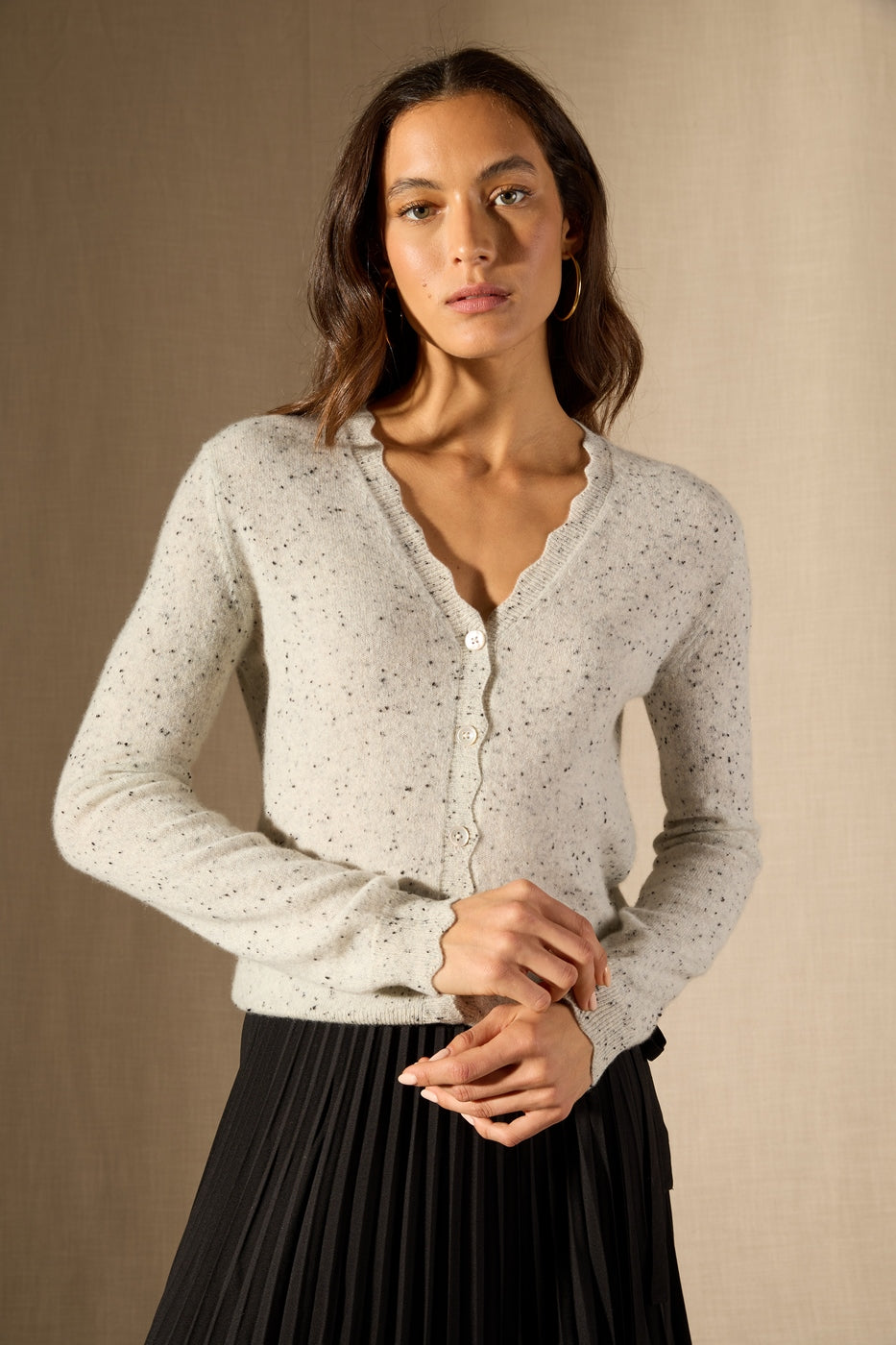 Cardigan Col V Leora - 100% Cachemire 2 Fils - Gris/Noir - Women