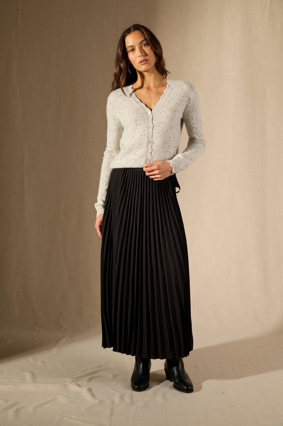 Cardigan Col V Leora - 100% Cachemire 2 Fils - Gris/Noir - Women