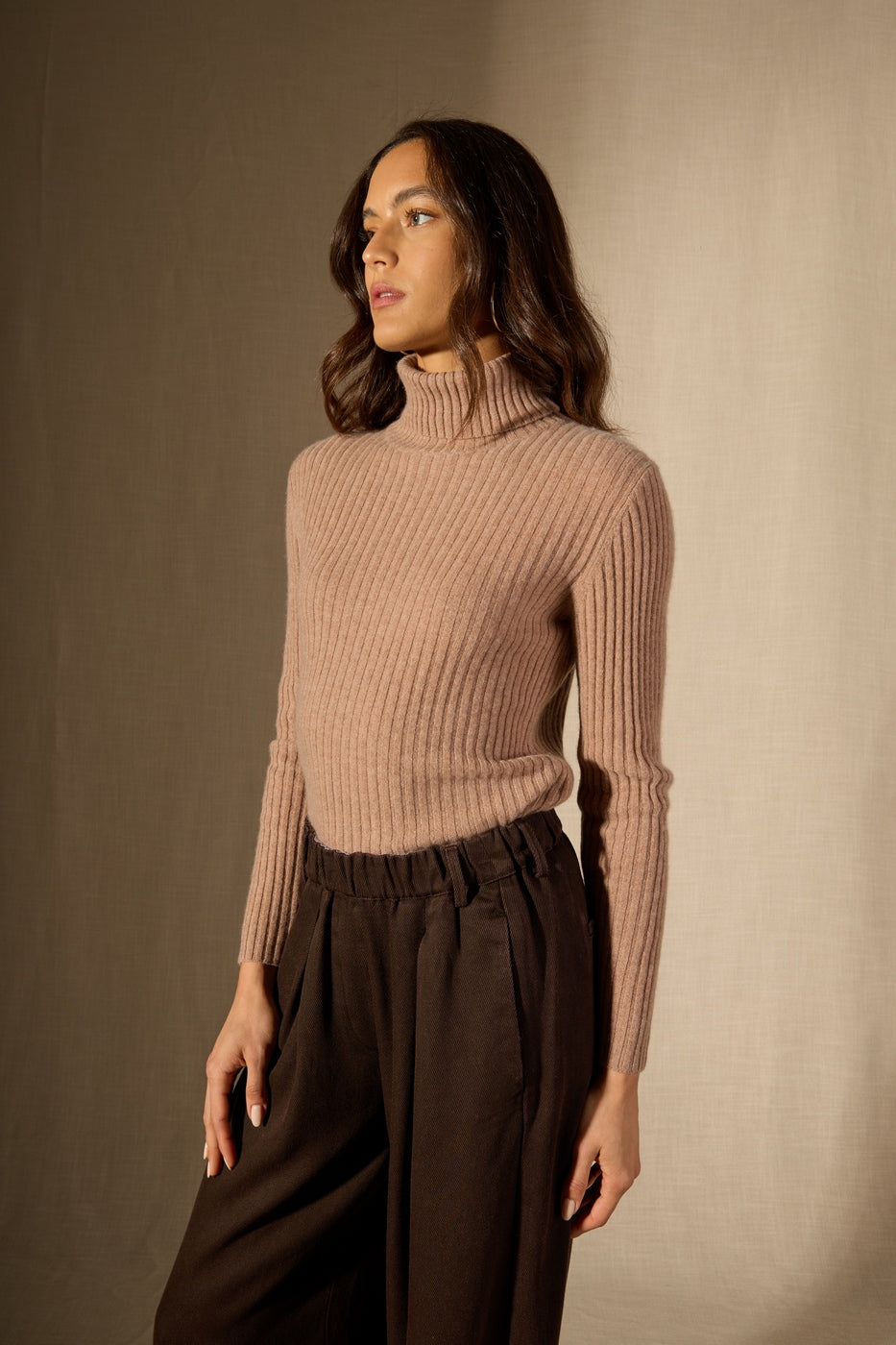 Jersey de cuello redondo - Souna - Camello jaspeado
