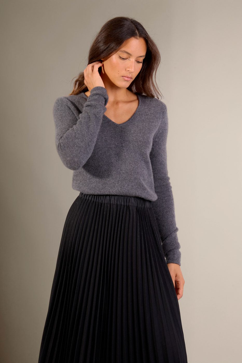 Pull Col V 4 Fils Gaby - Anthracite Chiné