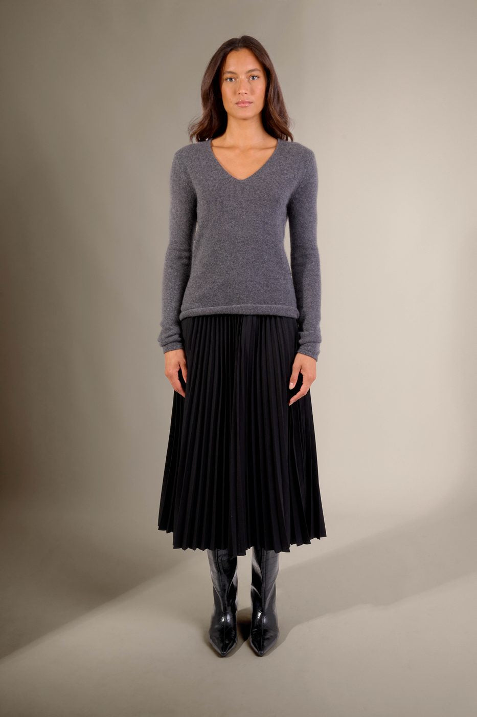 Pull Col V 4 Fils Gaby - Anthracite Chiné