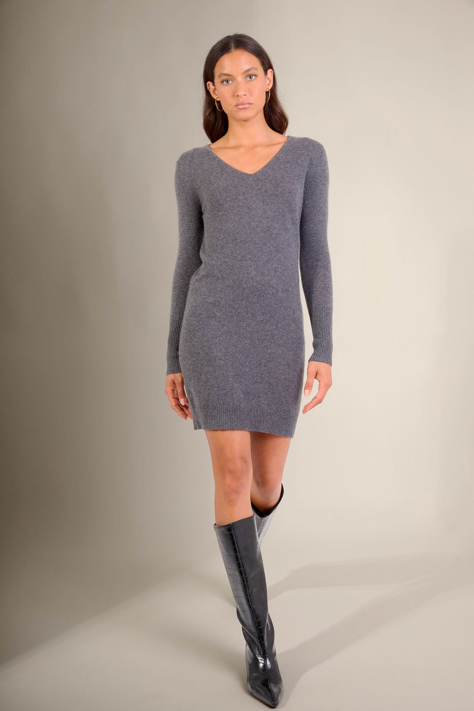 Robe Col V Joy - Anthracite Chiné