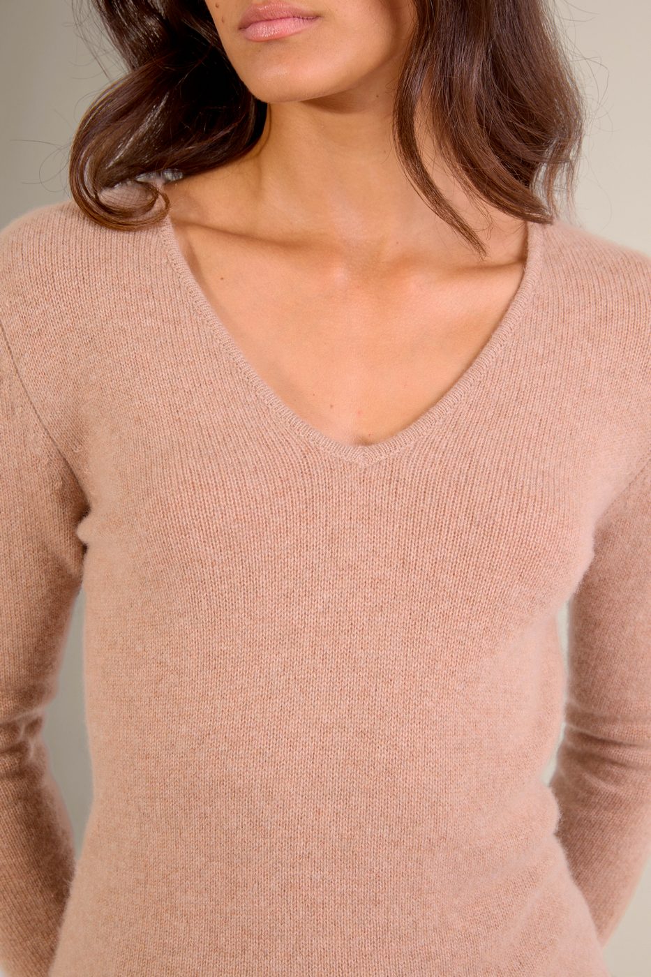 Pull Col V 4 Fils Gaby - Camel Chiné