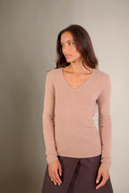 Pull Col V 4 Fils Gaby - Camel Chiné
