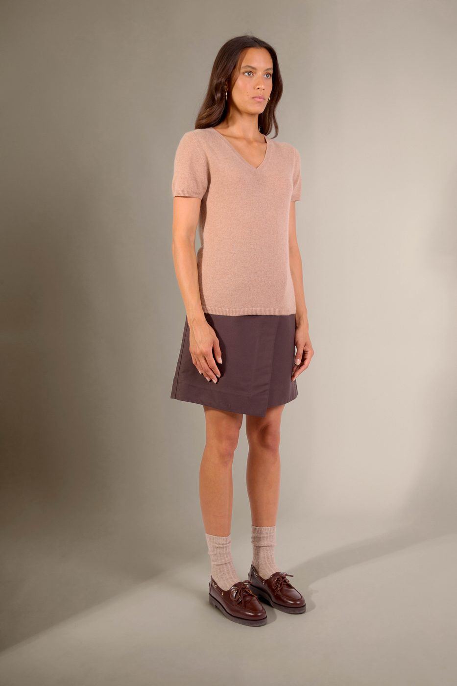 T-Shirt Col V Efimia - Camel Chiné