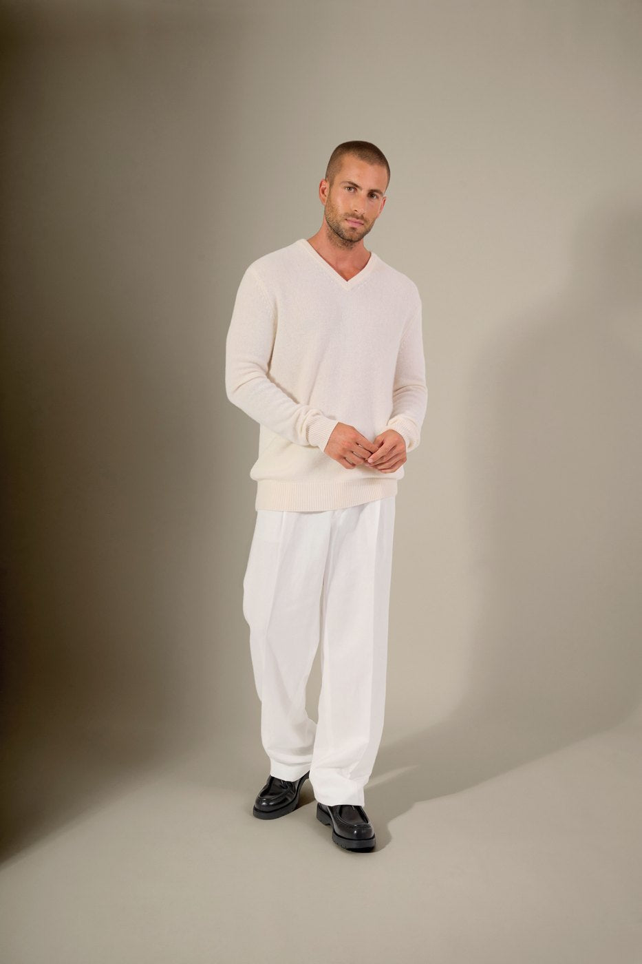 Pull Col V 4 Fils Enzo - Neige
