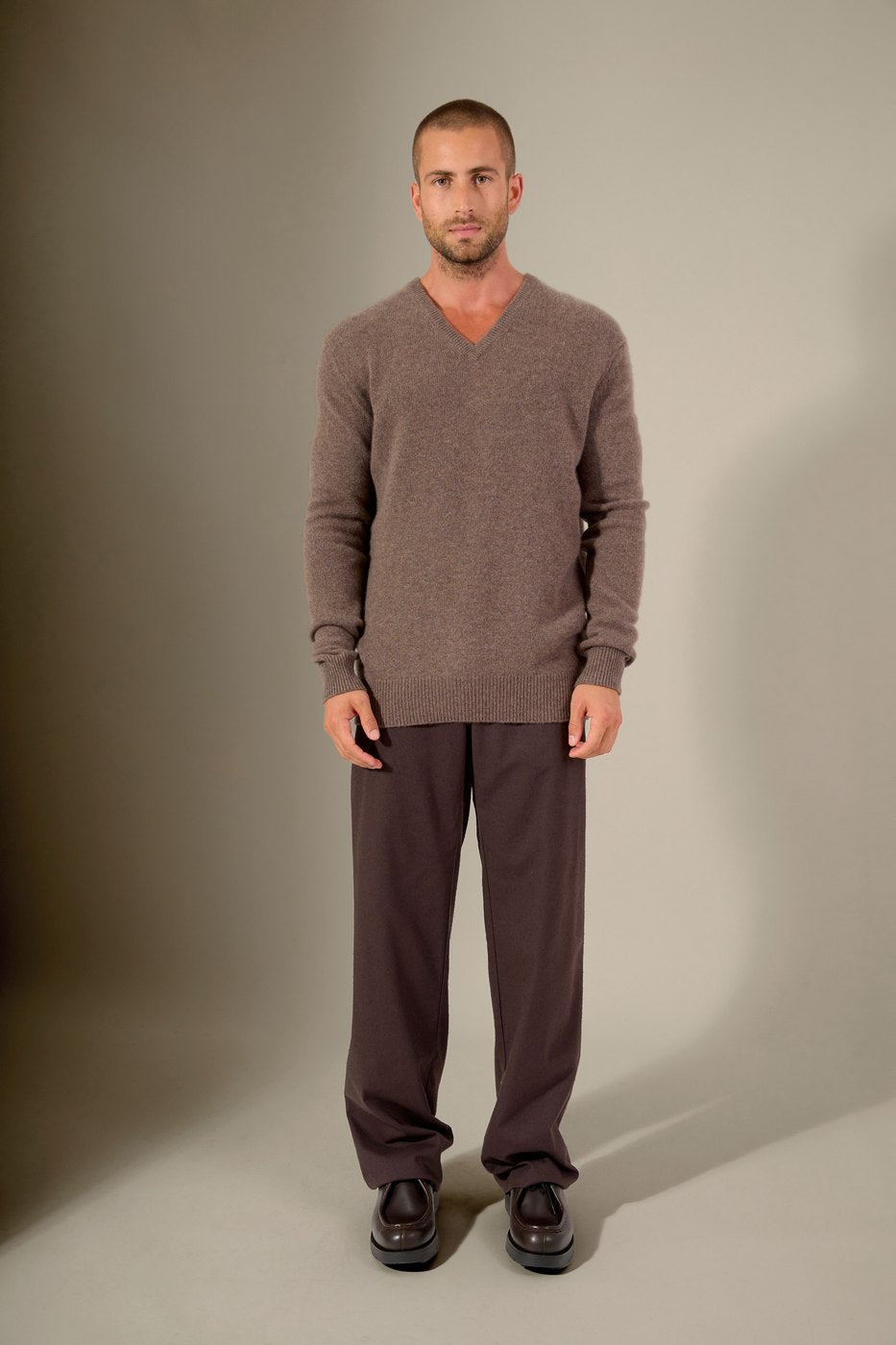 Pull Col V 4 Fils Enzo - Taupe Chiné