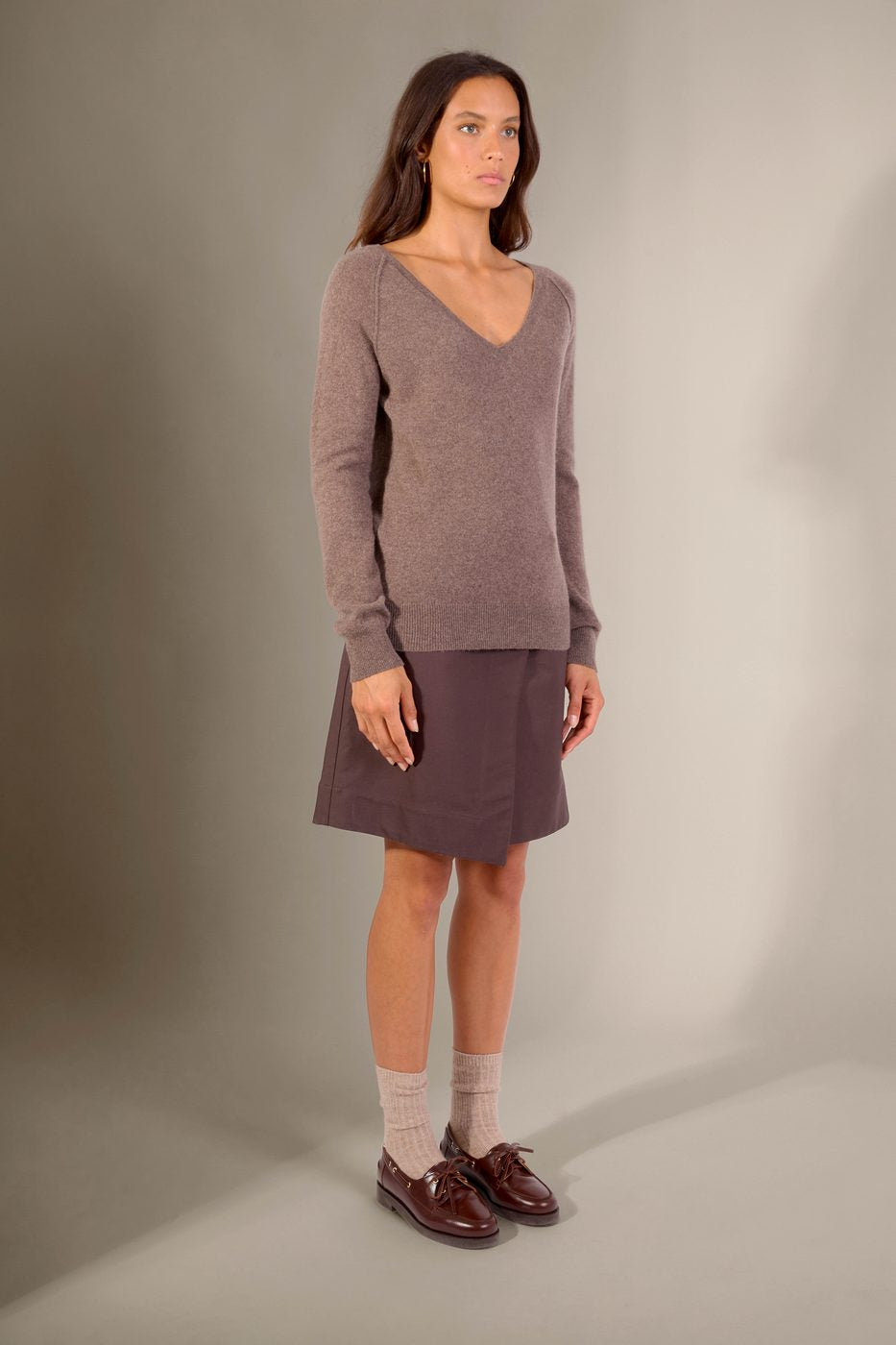 Pull Col V Penelope - Taupe Chiné
