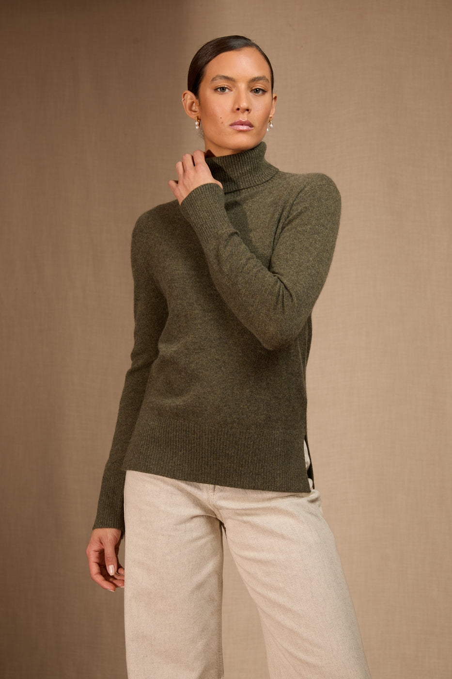 Pull Col Roulé Tracy - Vert Armée Chiné