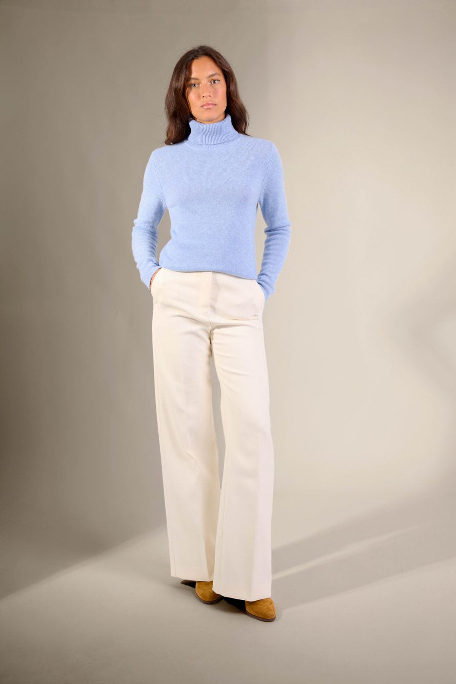 Pull Col Roulé 4 Fils Willow - Bleu Ciel Chiné