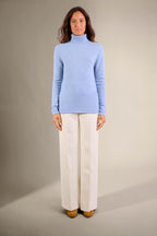 Pull Col Roulé 4 Fils Willow - Bleu Ciel Chiné
