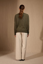 Pull Col V Kalie - Vert Armée Chiné