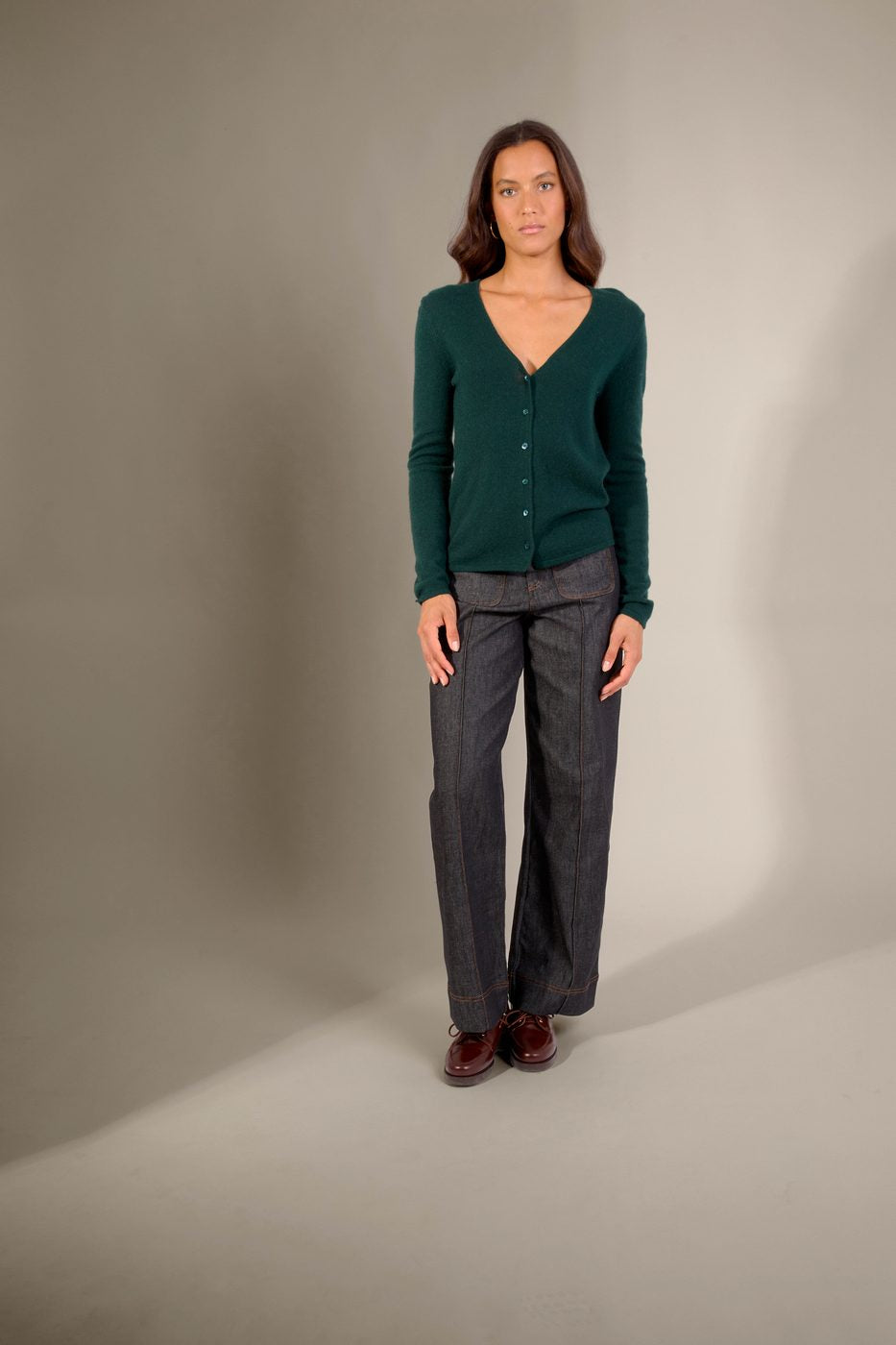 Cardigan Col V Paige - Cyprès