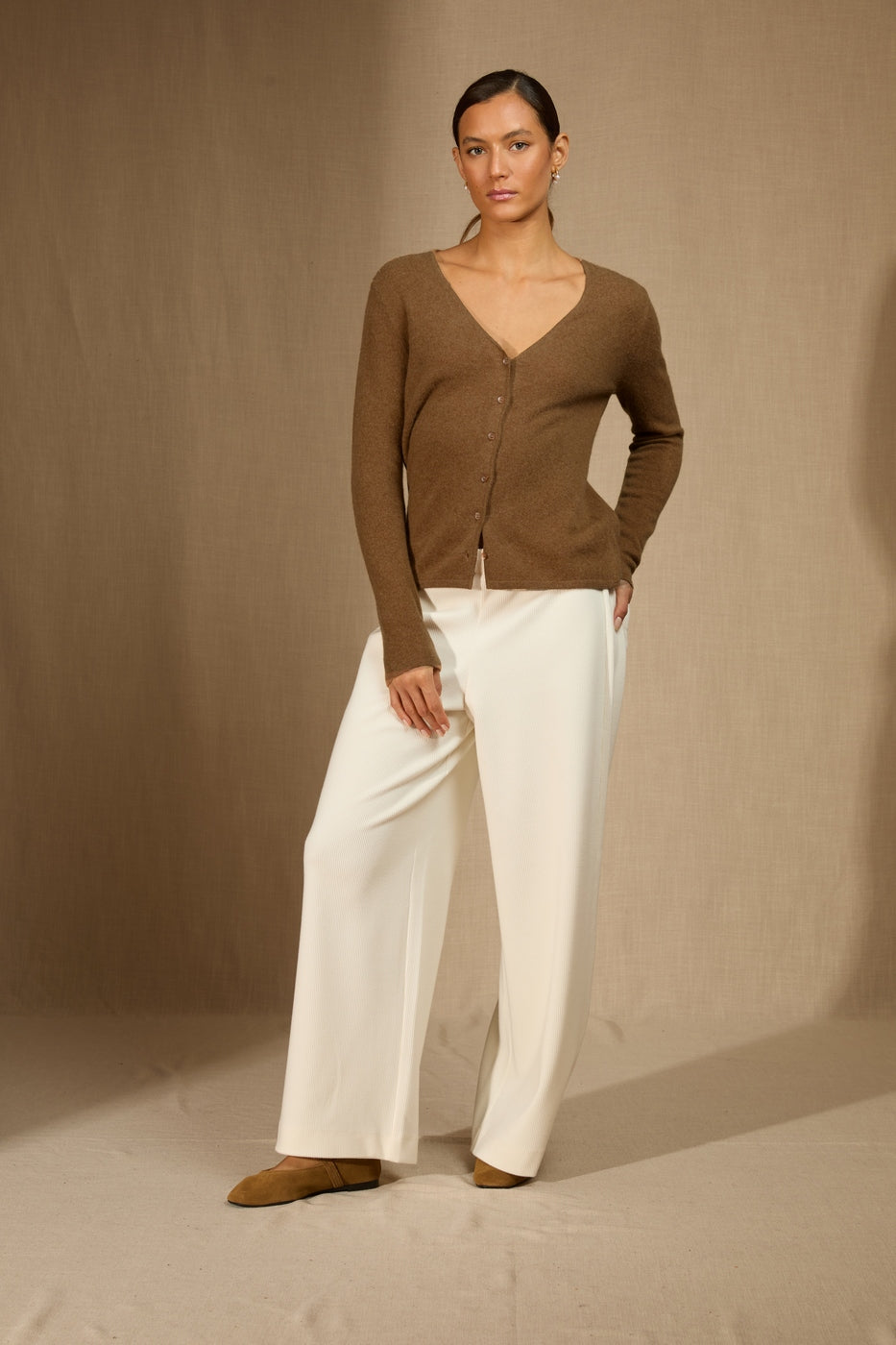 Cardigan Col V Paige - Noisette