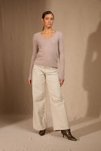 Pull Col V 4 Fils Gaby - Taupe Clair Chiné