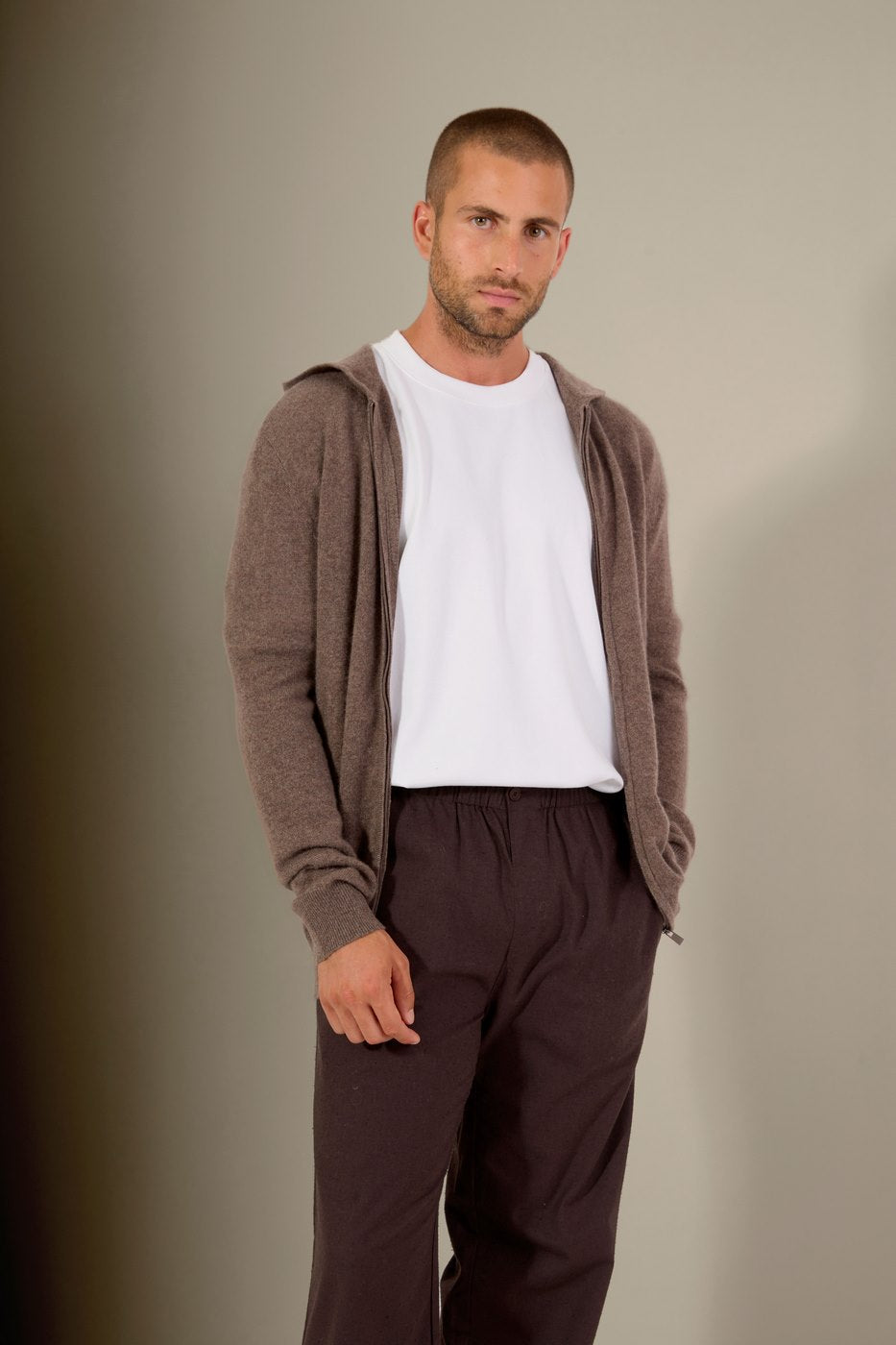 Gilet Zippé Capuche - Eldo - Taupe Chiné