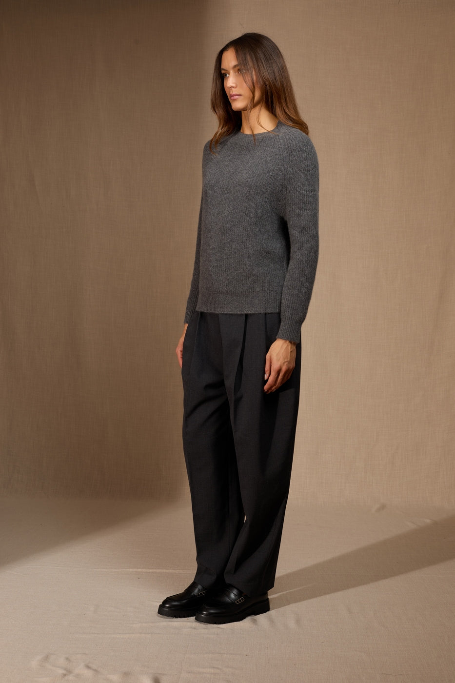 Pull Col Rond 4 Fils Oceane - Anthracite Chiné