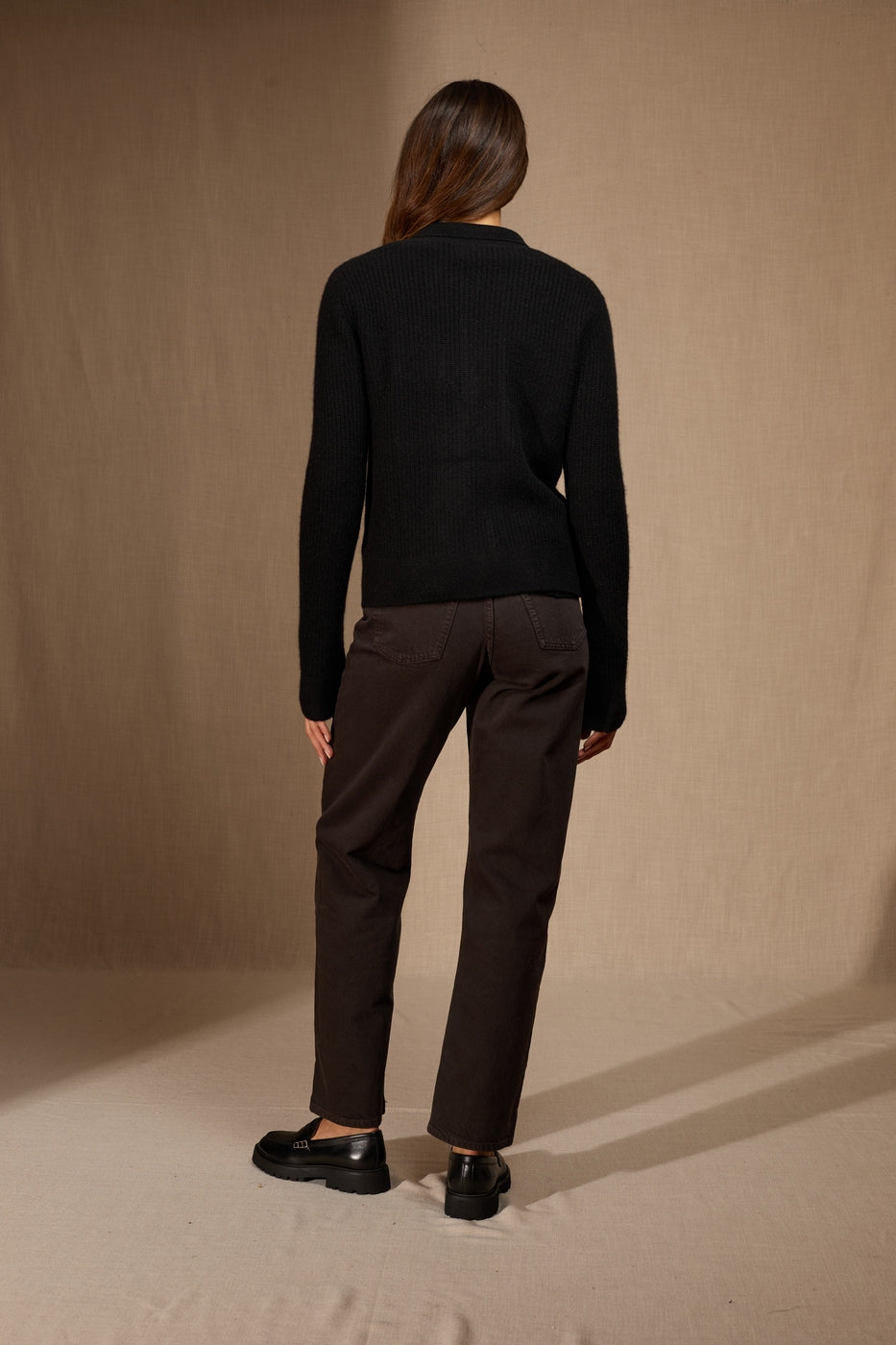 Veste Courte Zippée Col Chemise 4 Fils Sara - Noir