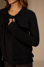 Veste Courte Zippée Col Chemise 4 Fils Sara - Noir