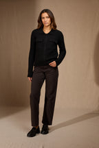 Veste Courte Zippée Col Chemise 4 Fils Sara - Noir