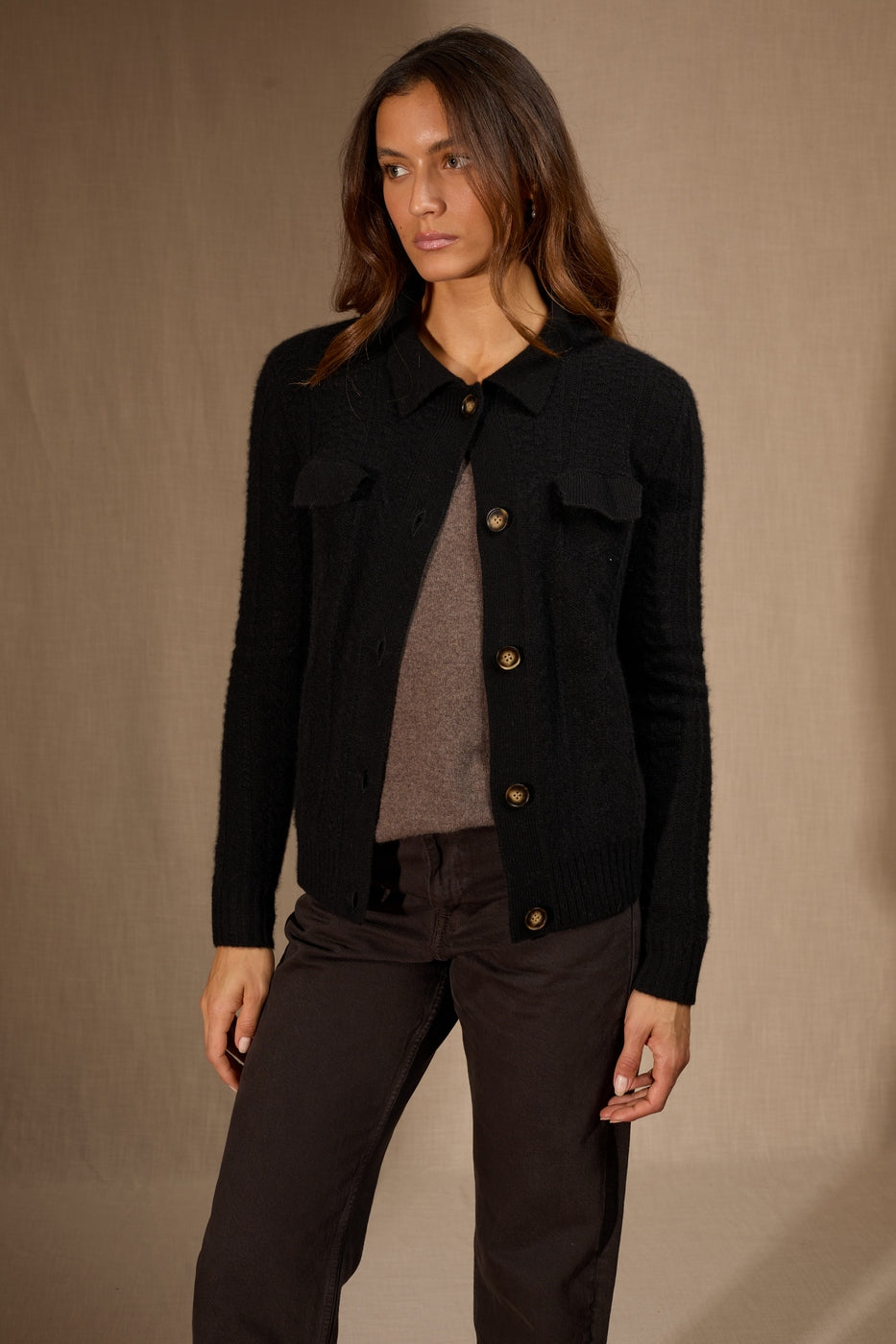 Veste Boutonnée Col Chemise 6 Fils Friume - Noir