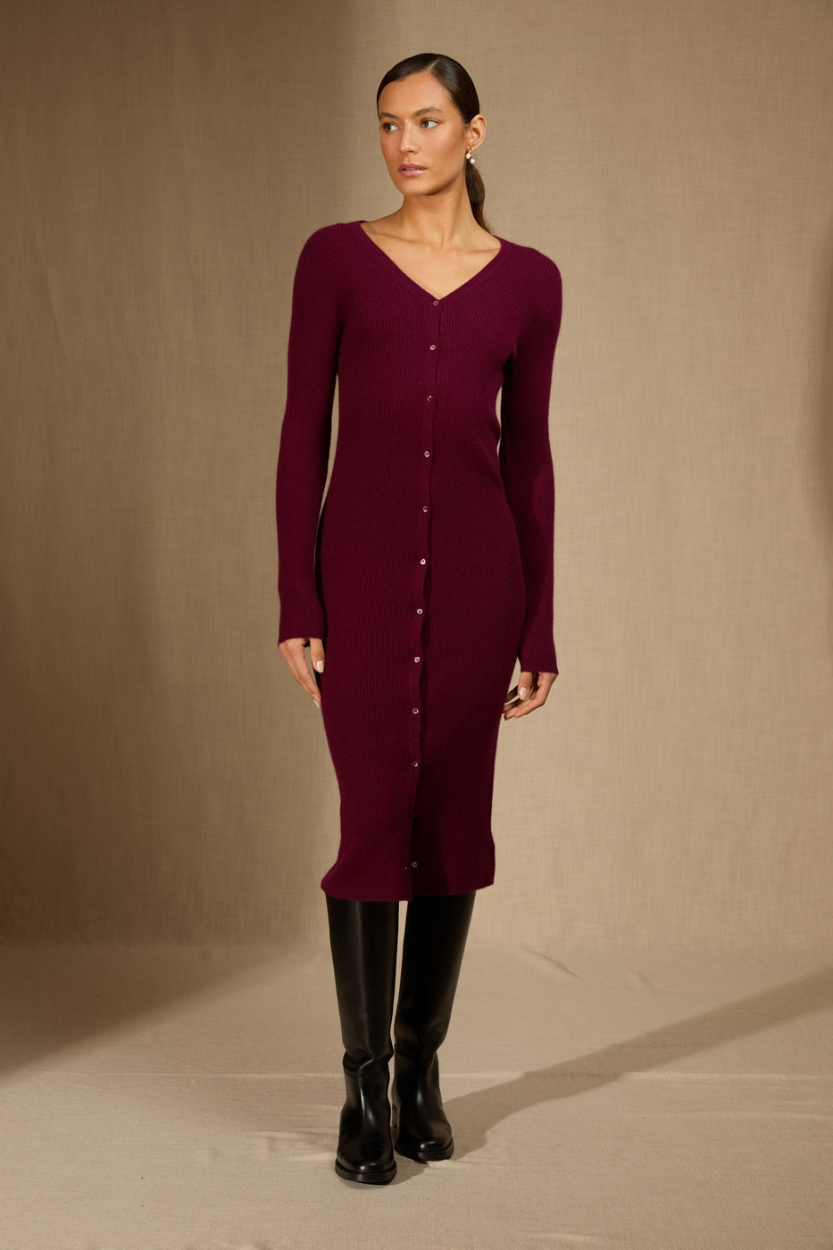 Robe Boutonnée Col V - Maria - Bordeaux