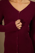 Robe Boutonnée Col V - Maria - Bordeaux