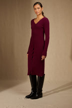 Robe Boutonnée Col V - Maria - Bordeaux