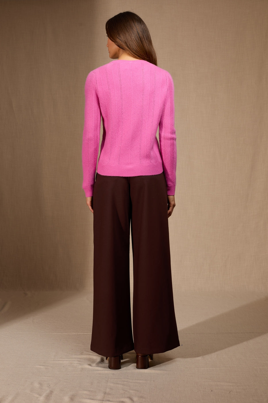 Pull Col Rond 4 Fils Corva - Rose