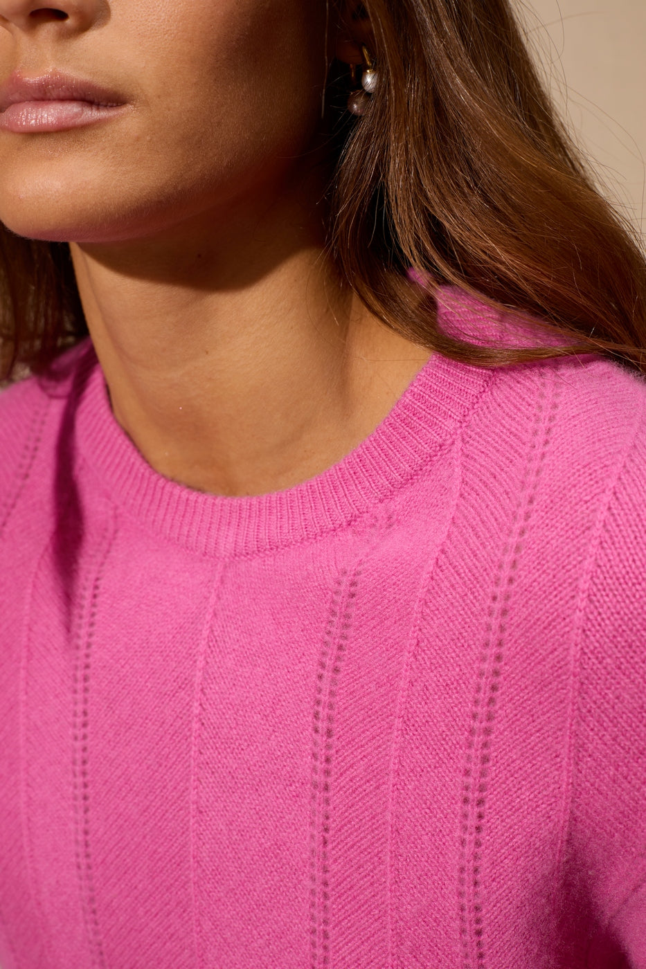 Pull Col Rond 4 Fils Corva - Rose