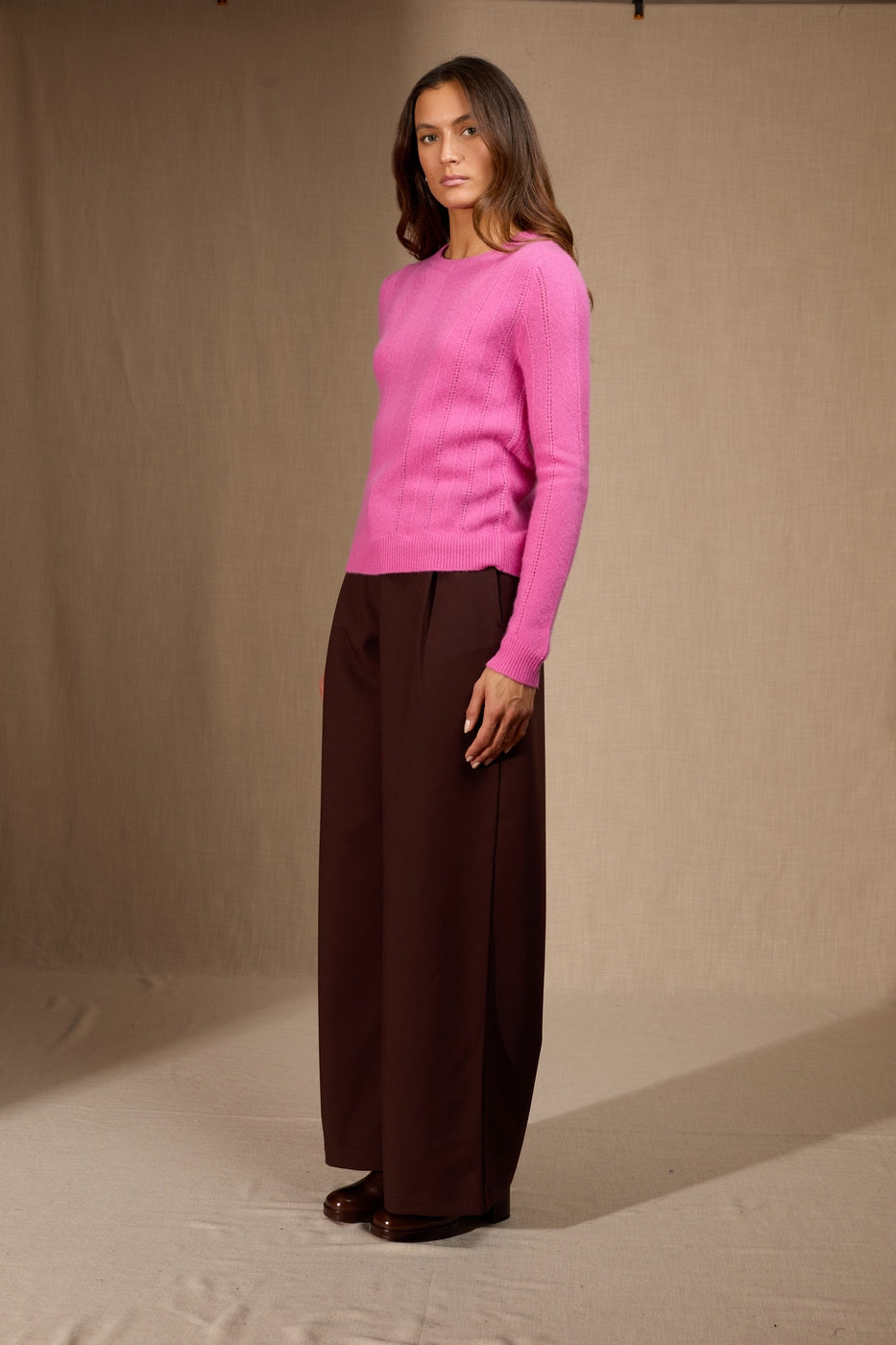 Pull Col Rond 4 Fils Corva - Rose