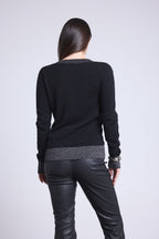 Perla Coloured Rib V-Neck Jumper - Black Silver - Women