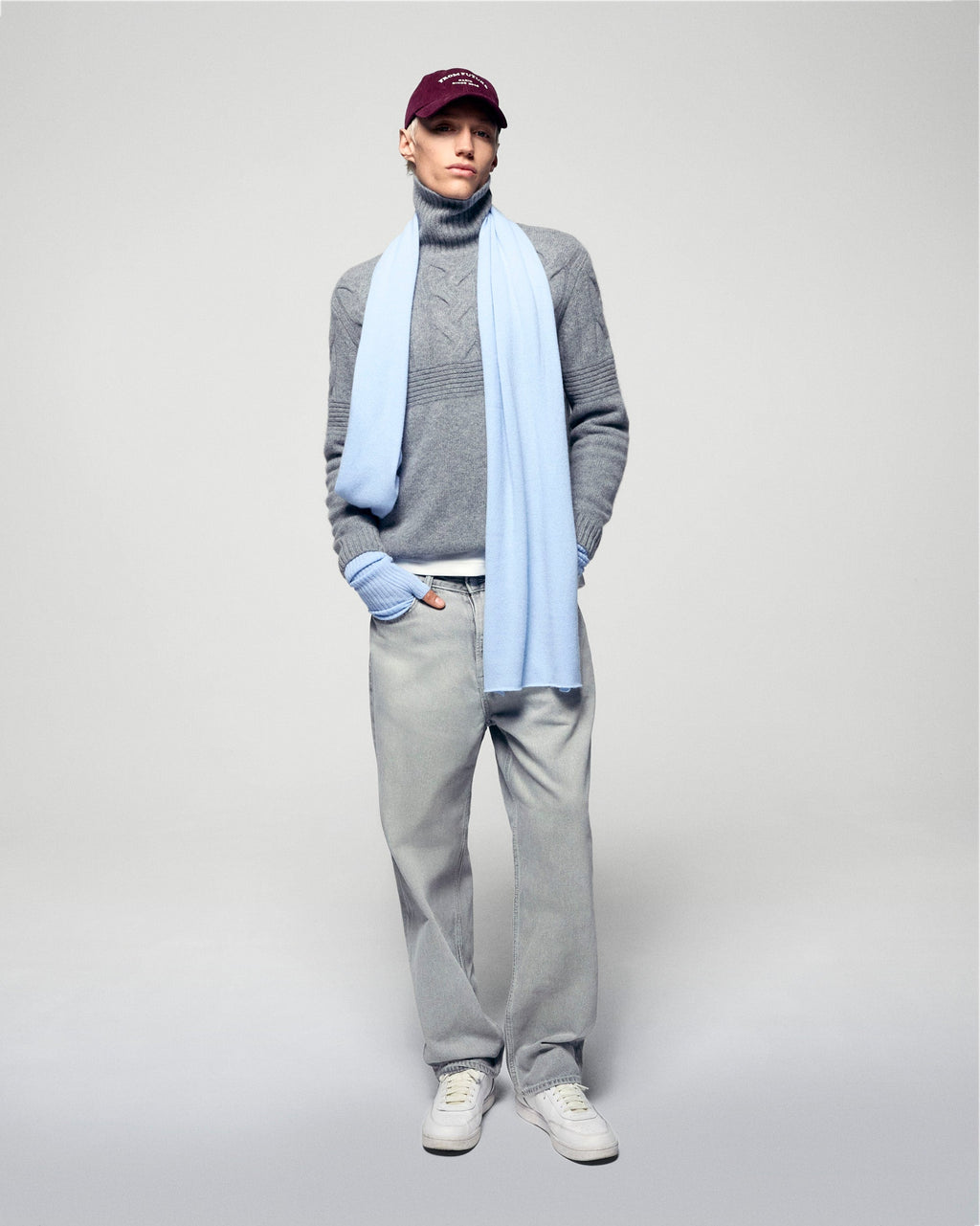 Pull Col Roulé Torsades - Gris Chiné Foncé - Homme