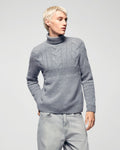 Pull Col Roulé Torsades - Gris Chiné Foncé - Homme