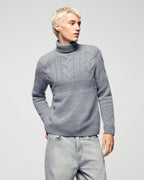Pull Col Roulé Torsades - Gris Chiné Foncé - Homme
