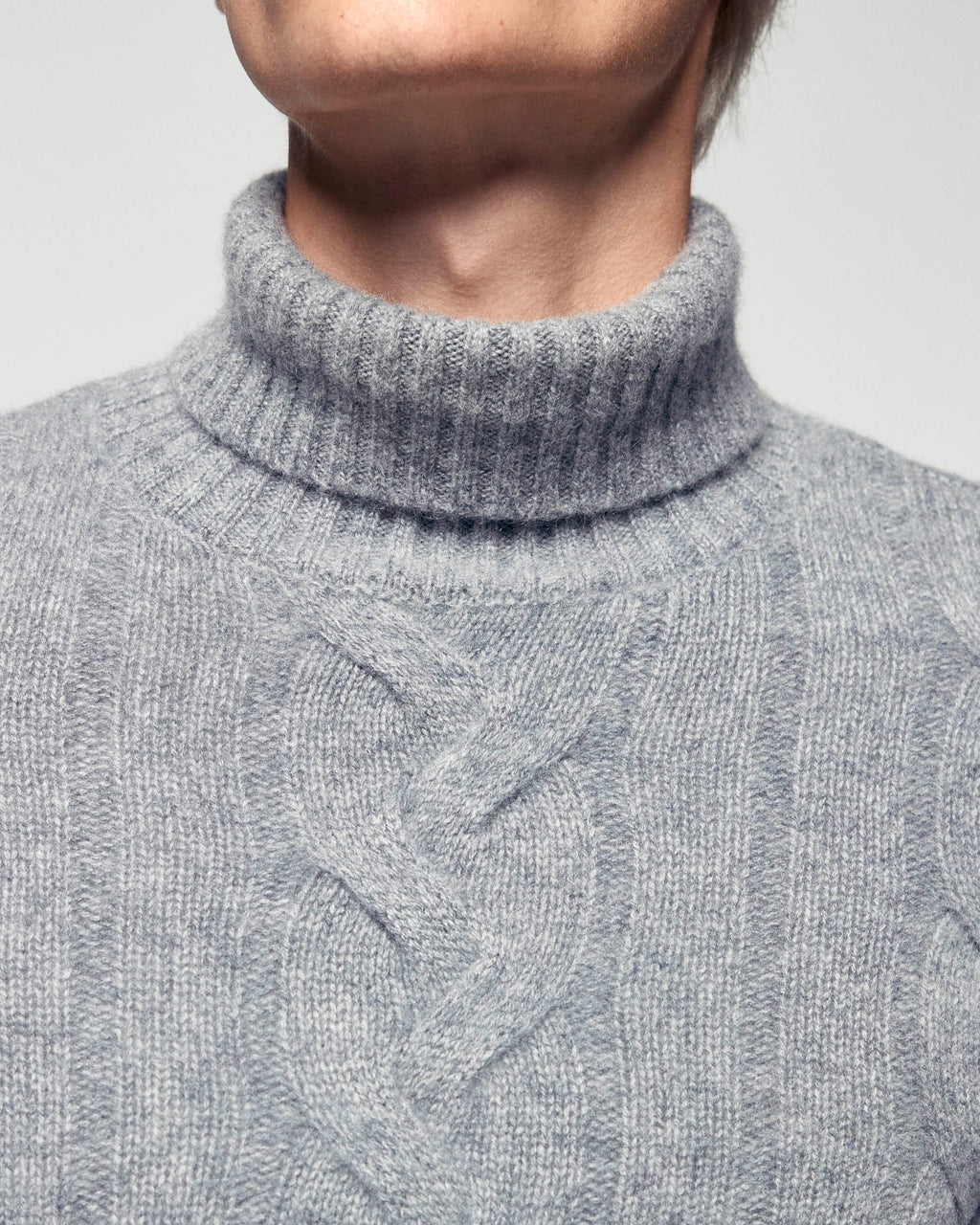 Pull Col Roulé Torsades - Gris Chiné Foncé - Homme